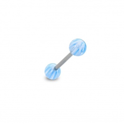 Barra de lingua em aço cirúrgico 316L com bolas de acrílico riscas UV -   BS039