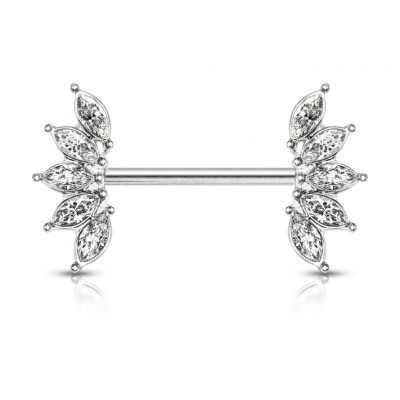 Barra de mamilo em aço, com 5 cristais em leque KB103