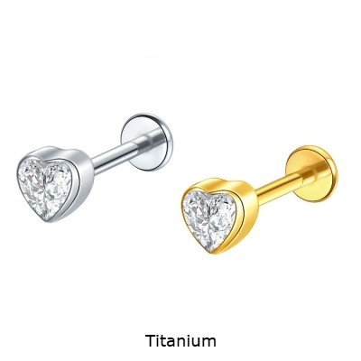Joia labret de Titanio e zirconia coração TC367