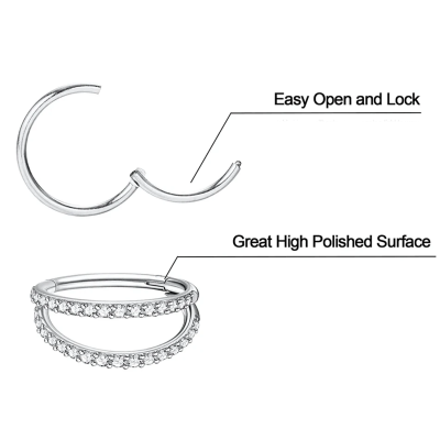 Argola dupla de piercing em aço cirurgico com cristais AS608
