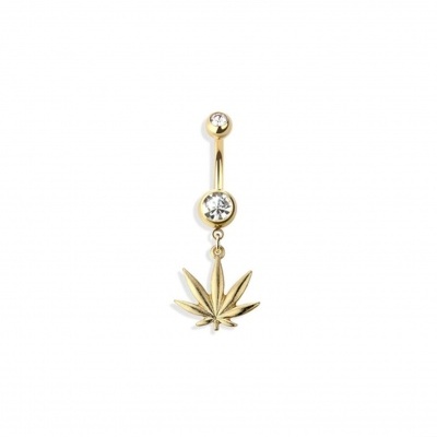 Barra de aço Cirurgico 316L para piercing de umbigo com folha de cannabis NSD-602