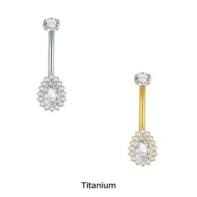 Joia de Titânio para umbigo com zirconia no topo e  coroa oval de  zircónias TN045- FC600
