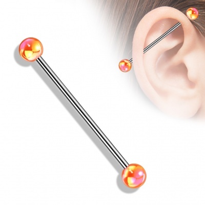 Barra de aço cirurgico para piercing industrial  com bolas cor holográfica BI06