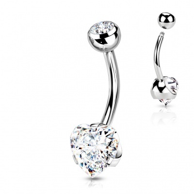 Barra curva aço cirurgico 316L para umbigo, cristal coração NS10