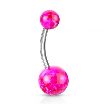 Barra curva - Banana de umbigo em aço cirúrgico com bolas manchada - NAD-1111