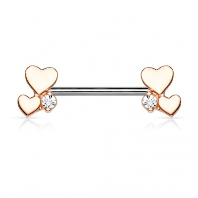 Barra de aço cirurgico 316L para mamilo 2 corações KB090