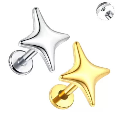 Joia labret de aço com estrela do norte AC080