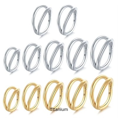 Argola dupla de Titanio de espessura reduzida, fecho click TF623