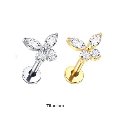 Joia labret de Titanio com borboleta de zirconias TC071