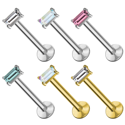 Joia labret de Titanio com cristal retangular PWC-021 Joia labret de Titanio com cristal retangular PWC-021