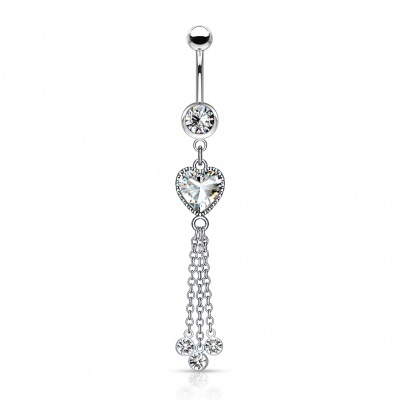 Barra curva - Banana de umbigo em aço cirúrgico com pendente coração - NSJ-004