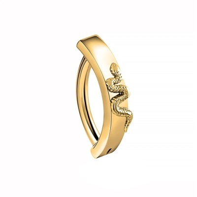 Joia de aço cirurgico para umbigo em forma de D com cobra ou abelha aplicadas CC051