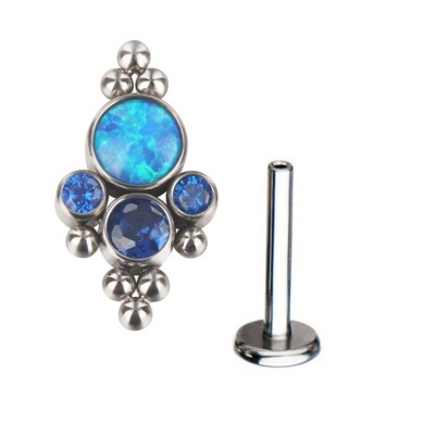 Joia labret de Titânio com topo de opala central e 3 zirconias TL700