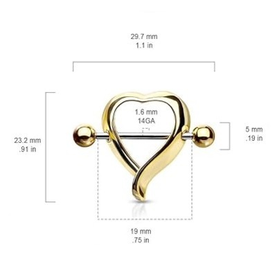 Piercing de mamilo em aço cirurgico com forma de coração K11118