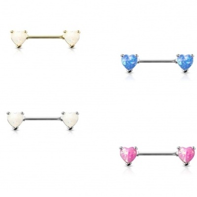 Barra de aço cirurgico 316L para piercing de mamilo com coração opala  JSB062