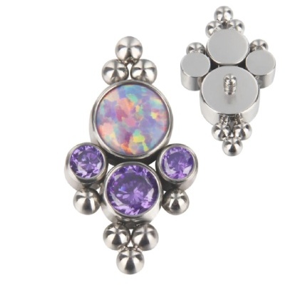 Joia labret de Titânio com topo de opala central e 3 zirconias TL700