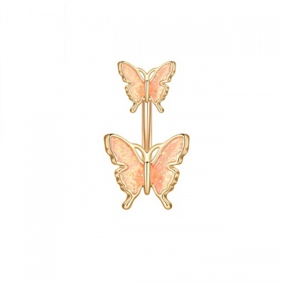 Barra de umbigo em aço cirurgico 316L com 2 borboletas coloridas- BUT02