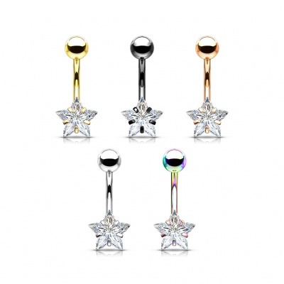 Piercing de aço 316L com estrela cristal, para umbigo NS11