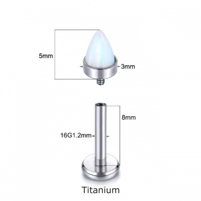 Jóia de piercing- labret em Titanium G23 com opala cónica para lábio, cartilagem TC-025 Jóia de piercing- labret em Titanium G23 com opala cónica para lábio, cartilagem TC-025