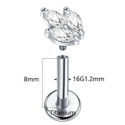 Joia labret de Titanio para helix, concha, com formação de 3 zircónias bago de arroz TC121