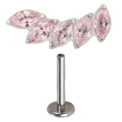 Joia labret de Titanio com 5 zirconias em espinha TC053