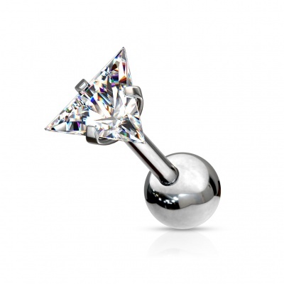 Barra pequena para orelha  de  aço cirúrgico com cristal triangulo- JA08