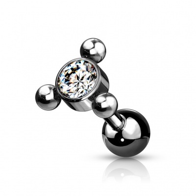 Barra  de  aço cirúrgico com cristal e 3 bolinhas - JA1073