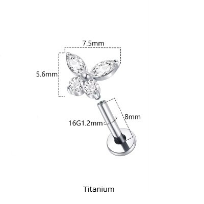 Joia labret de Titanio com borboleta de zirconias TC071