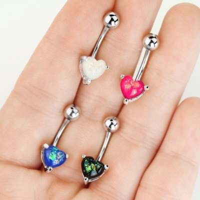 Barra curva - Banana de umbigo aço cirúrgico com coração - NSD1917