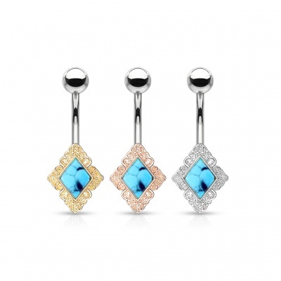 Barra curva - Banana de umbigo aço cirúrgico com losango - NSQ-5040