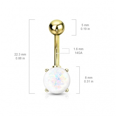 Piercing de umbigo dourado em aço cirurgico  opala NSD1909