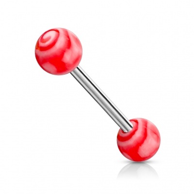Body piercing - Barra de Língua em aço cirúrgico com bolas tornado - BAQ-0087
