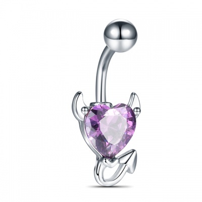 Barra de umbigo aço cirurgico 316L com cristal coração diabinho NSC01A