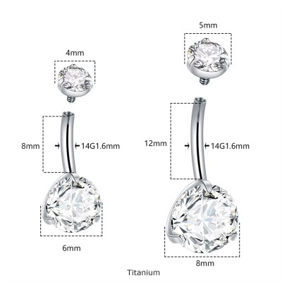 Jóia para umbigo em TITÂNIO  com 2  zircónias rosca interna TB102