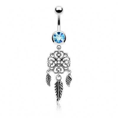 Barra curva - Banana de umbigo aço cirúrgico com caça sonhos - NSQ-5006