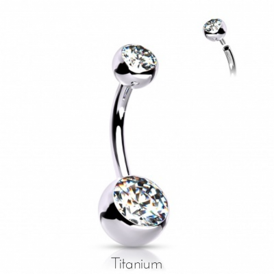 Jóia para umbigo em TITÂNIO  com 2  zircónias rosca interna TIN04