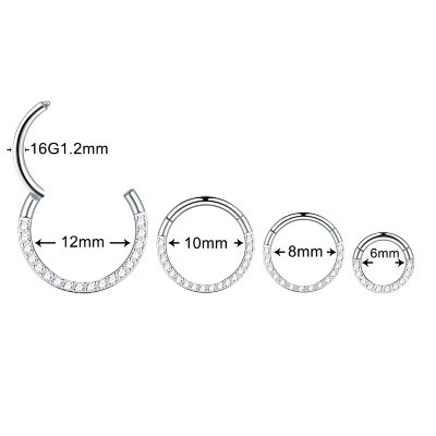 Argola em aço cirurgico com delicadas zircónias para septo, orelha  RH7