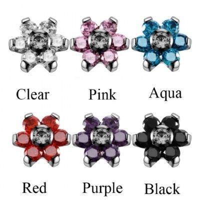 Joia labret de Titanio G23 com flor de zirconias para cartilagem, monroe e mais T2908 Joia labret de Titanio G23 com flor de zirconias para cartilagem, monroe e mais T2908