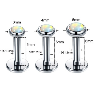 Jóia labret para piercing em aço cirúrgico 316L  com disco de opalas sintéticas M1601CH