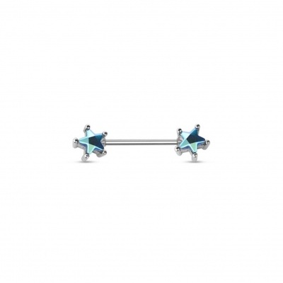 Barra de aço cirurgico 316L para piercing de mamilo com estrela de cristal JB1003