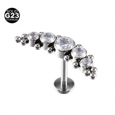 Joia -labret de Titanio para orelha com 5 cristais agrupados em curva TB-060