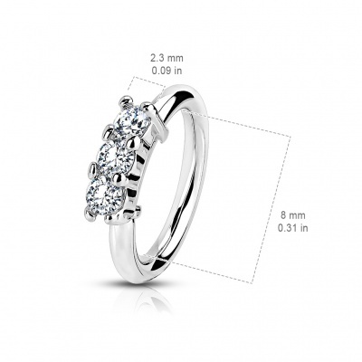 Argola sem fim  em aço cirúrgico  com 3 cristais - RX96