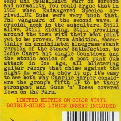 UK Subs – Endangered Species - LP, Album, Record Store Day, Limited Edition, Reissue, Pink - Vinil