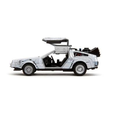 Carro Back to the Future Hollywood Rides Diecast Model 1/32 DeLorean Time Machine Frost