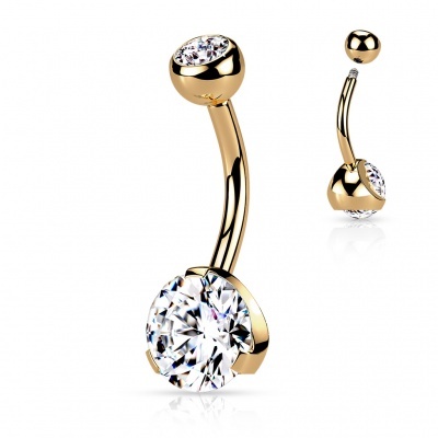 Barra curva aço cirurgico 316L para umbigo, lacada a titânio com cristal 8mm NT05