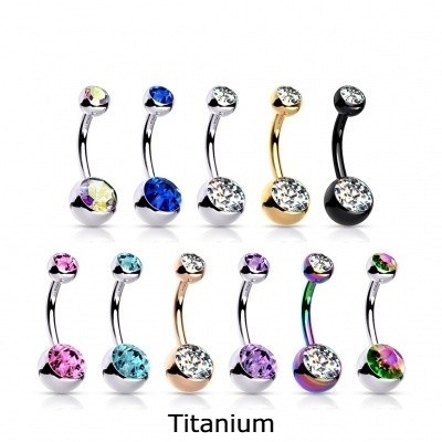Jóia para umbigo em TITÂNIO  com 2  zircónias rosca interna TIN04