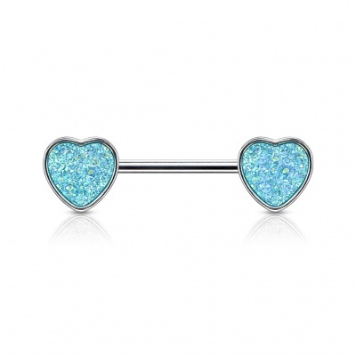 Barra de mamilo em aço cirúrgico com coração de purpurinas - KB089