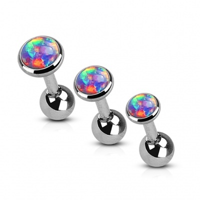Pack 3 body piercings - Barra de aço cirúrgico com opala sintética    VJ-016
