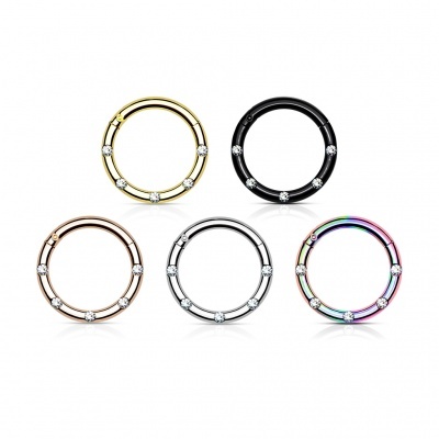 Argola em aço cirúrgico de segmento lisa com cristais - RH78