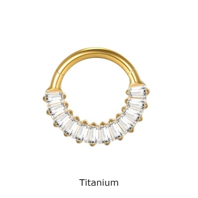 Argola de Titanio para rook, daith ou septum com fila de cristais retangulares TF641
